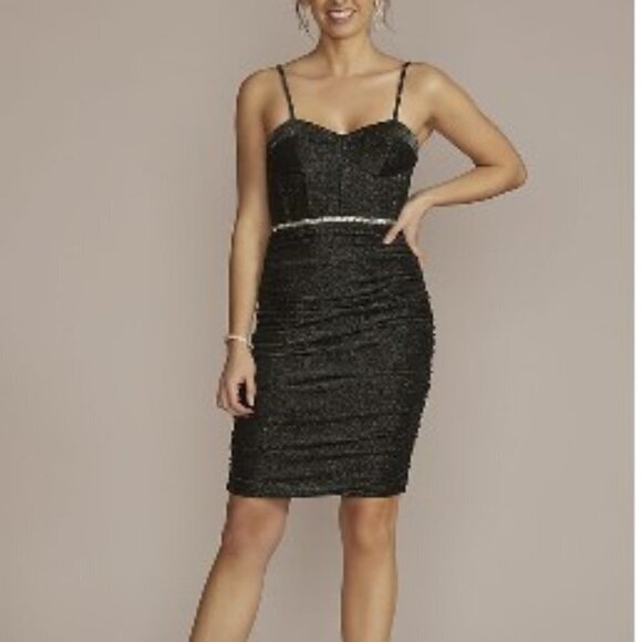 DB Studio Black Metallic Sweetheart Corset Midi Dress Sz 10 - Picture 1 of 15